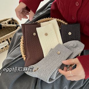 Songmu Korean Atmosphere "egg Wooden Button Rabbit Velvet Socks Children's Mid-tube Socks Thickened Warm Pile in Autumn and Winter