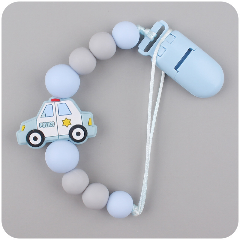 Nuevos suministros para bebés chupete cadena creativa DIY coche de policía silicona bebé mordedura molar anti-caída de la cadena