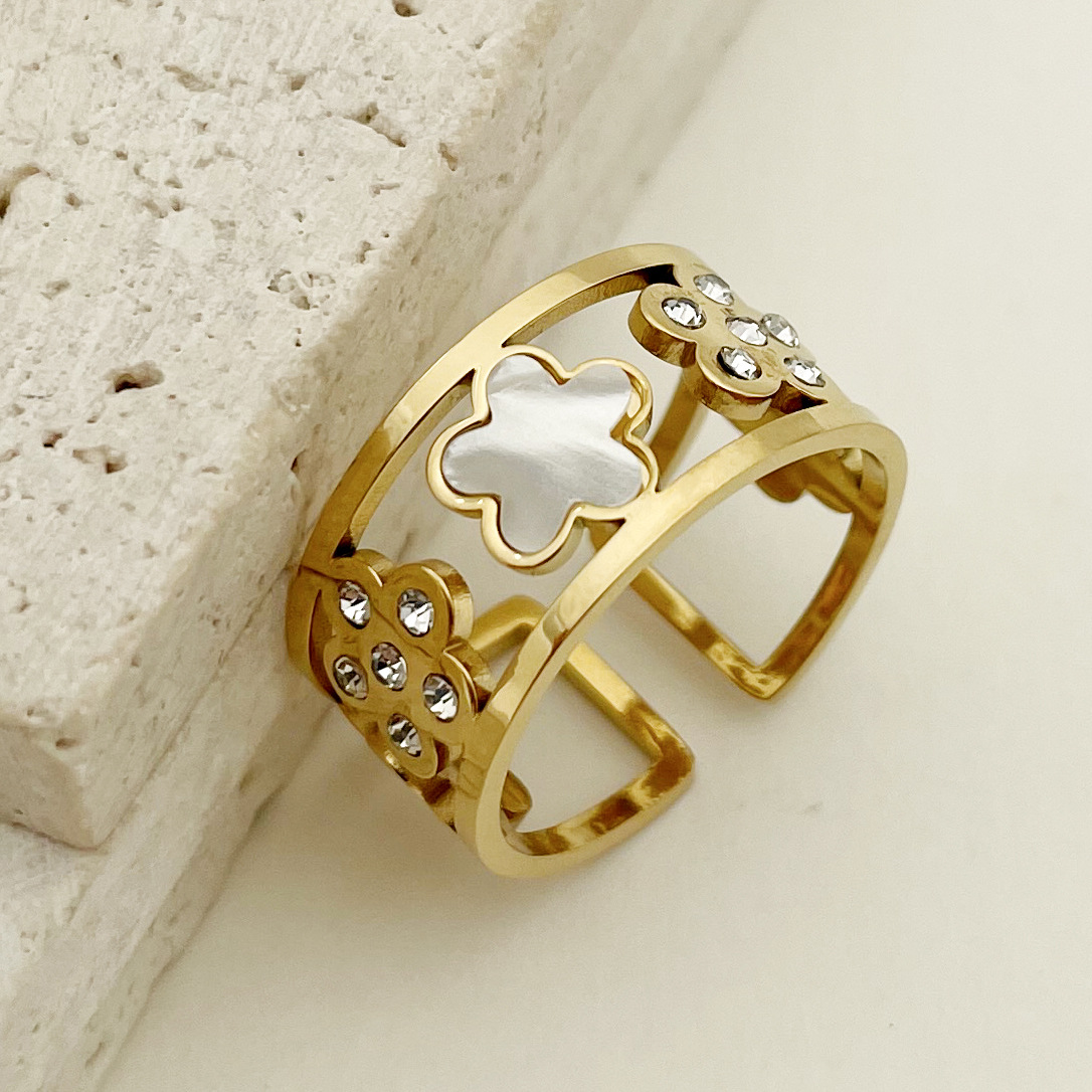 Fashion Geometric Stainless Steel Plating Rhinestones 14k Gold Plated Open Ring display picture 1