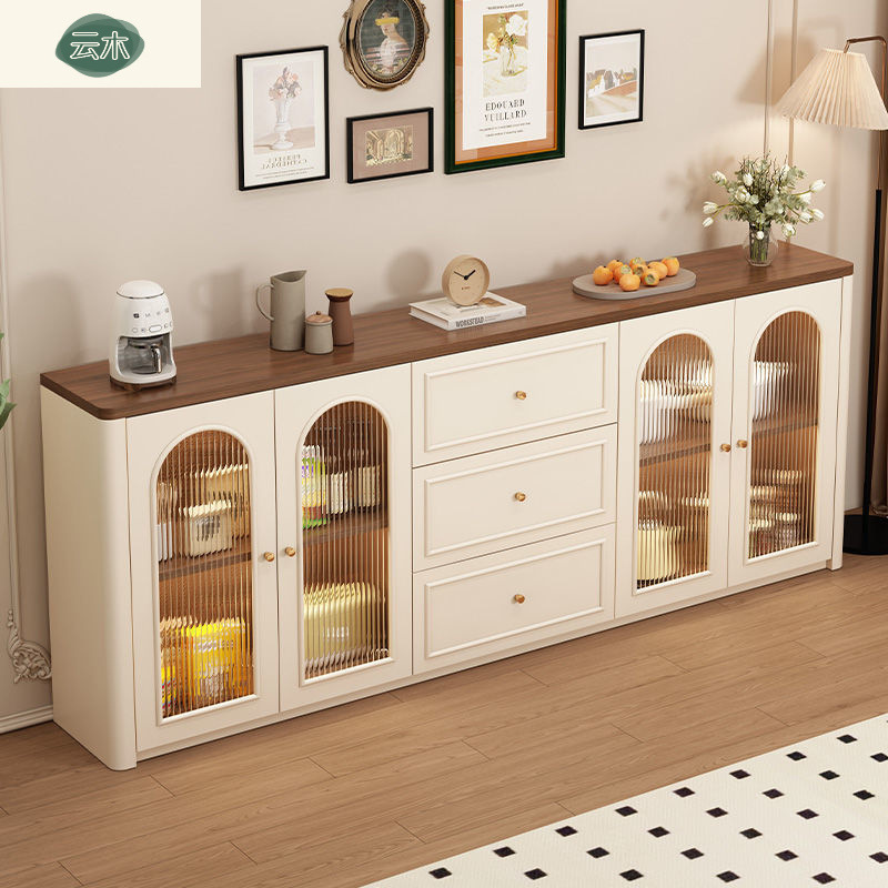 Kitchen Storage Cabinet French Sideboard Cupboard Integrated Wall-Mounted Small Apartment Living Room Arc Corner Storage Cabinet Tea Cabinet
