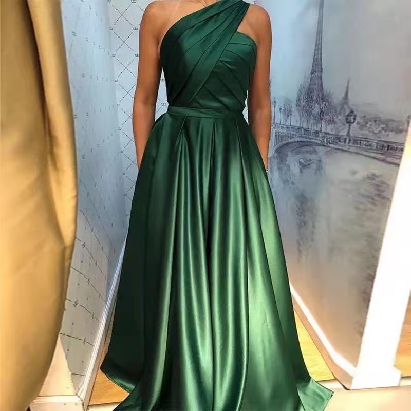 Comercio exterior de Europa y América Amazon AliExpress deseo nuevo vestido noche sexy un hombro elegante simple satén Split