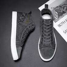 中邦帆布鞋男休闲韩版潮流男士牛仔布鞋学生高帮透气百搭运动板鞋