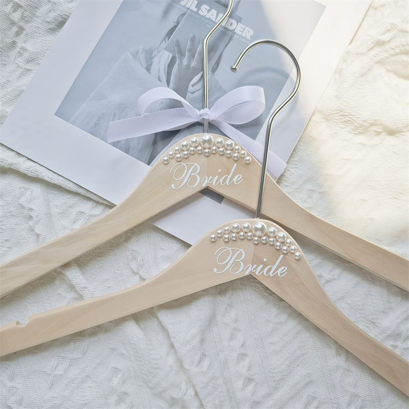 跨境亚马逊bride珍珠蝴蝶结木质衣架婚礼新娘婚纱礼服衣架Bridal|undefined