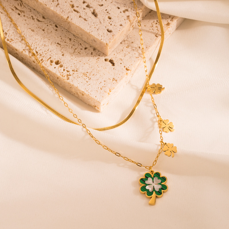 Elegant Leaf Titanium Steel Plating Shell Layered Necklaces