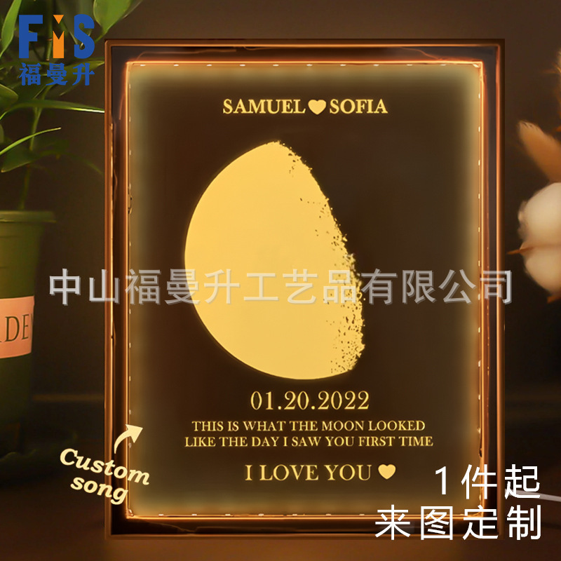 Cross-Border Moon Phase Moon Led Mirror Light Customized Personalized Anniversary Name Light Box Mother's Day Atmosphere Light