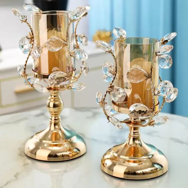 Luz lujosa vela de vidrio de cristal al por mayor simple vidrio europeo romántico mesa de comedor a la luz de las velas accesorios para la cena