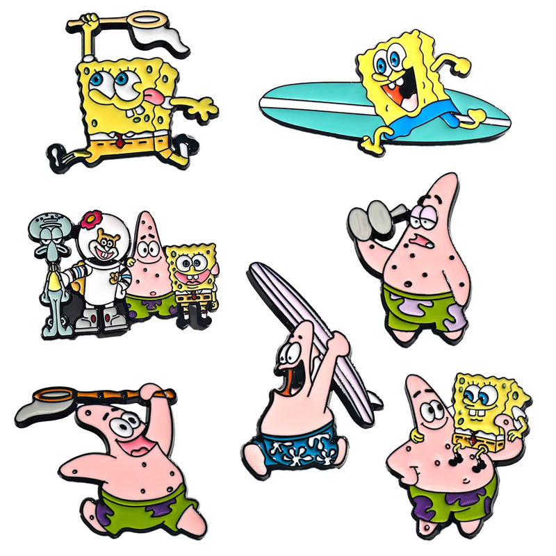 Cartoon Cute Creative Funny Spongebob Squarepants Metal Badge Patrick Star Mr. Krabs Brooch Backpack Accessories