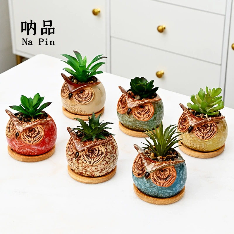 Внешняя торговля Экспорт керамический мясистый цветочный горшок сова мультфильм трансграничный рынок для прямых продаж с фабрики