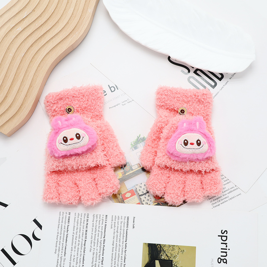 Guantes de invierno de medio dedo para niños niños niños niños niñas estudiantes lindos guantes de peluche de dibujos animados