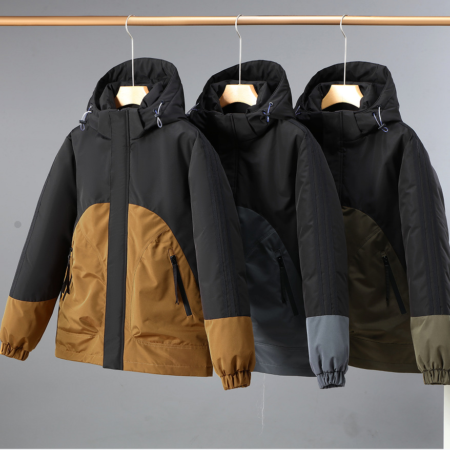 Men's Clothing cotton jacket fashion brand color matching hooded jacket workwear jacket outdoor jacket Silk cotton cotton jacket_voghion.com