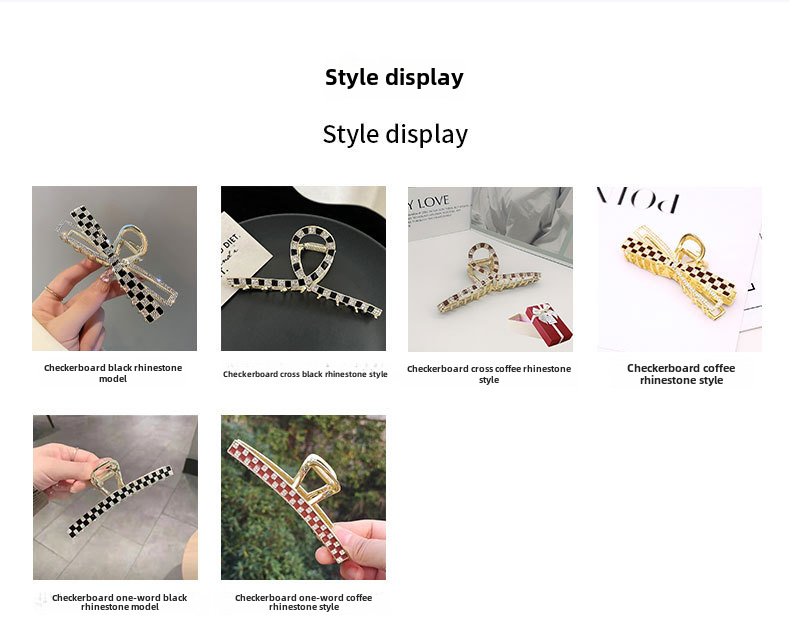 Checkerboard Bow Hair Clip With Elegant Tiara Design For Women_voghion.com