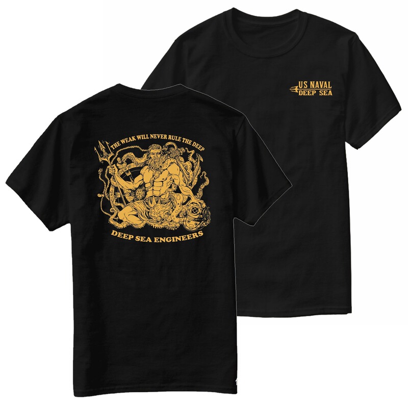 Cross-Border Independent Station Amazon Us Navy Diver Poseidon Deep Sea Engineer T-Shirt Cotton O-Neck Pure Color