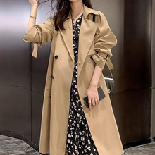 2025秋季新款经典廓形大翻领双排扣气质系带大衣卡其色风衣外套女