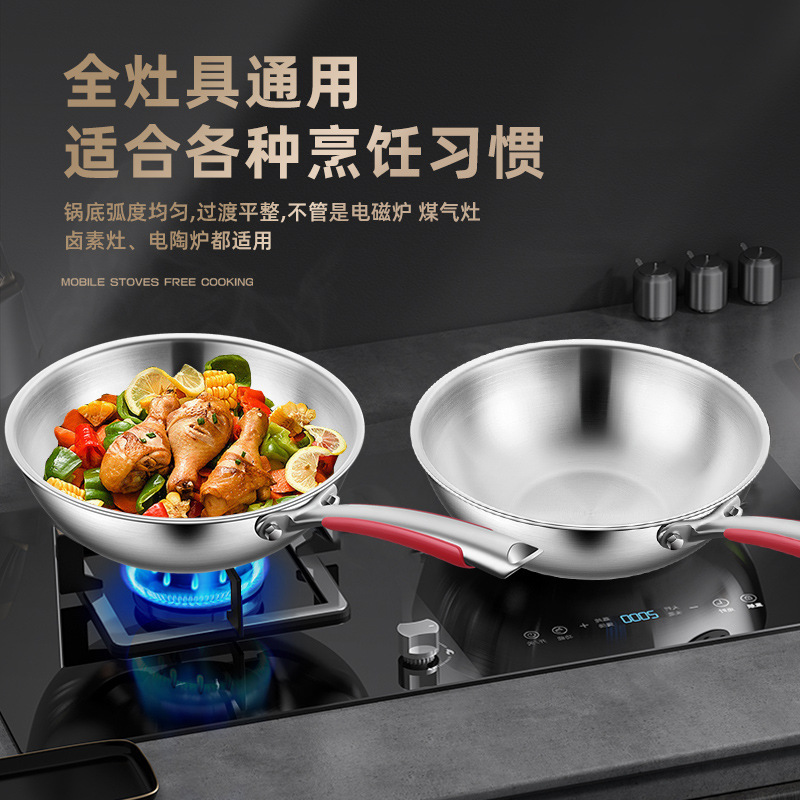 Clang pequeño wok alemán sartén antiadherente 316 de acero inoxidable Cocina de Inducción de gas universal no recubierto hogar WOK