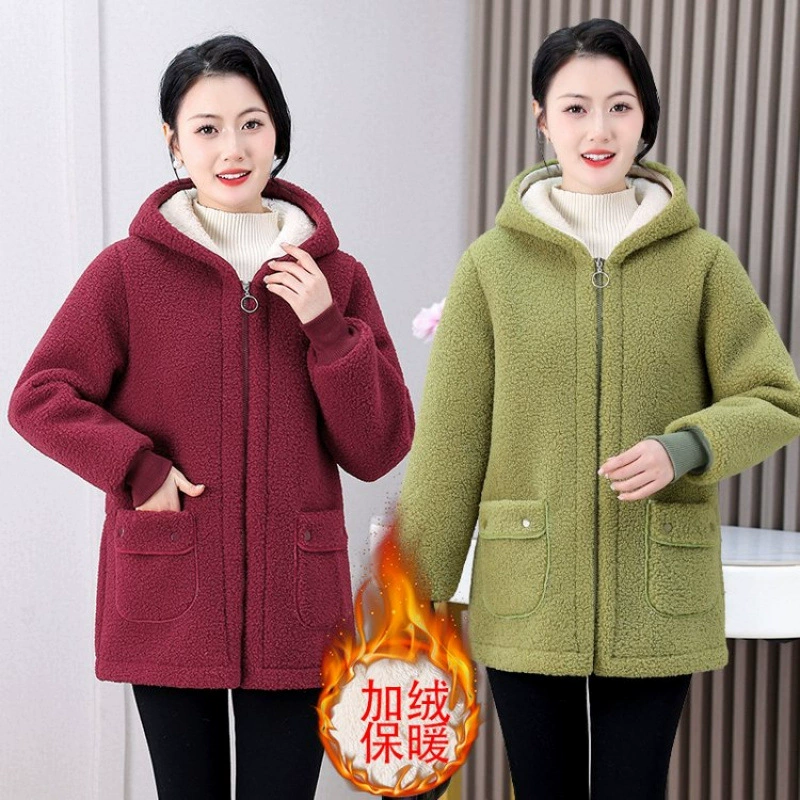 Люди среднего и пожилого возраста осенние и зимние куртки женские бархатные толстые гранулированные хлопчатобумажные пальто 50-летняя мама хлопчатобумажные куртки большого размера