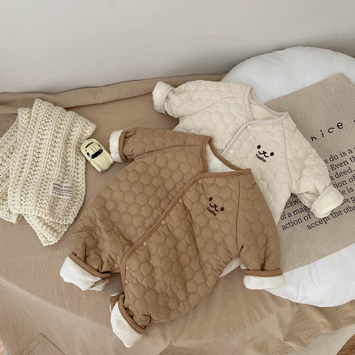 ins Korean version of baby winter jumpsuit cotton plus velvet thickened male and female baby warm rompers newborn bodysuit