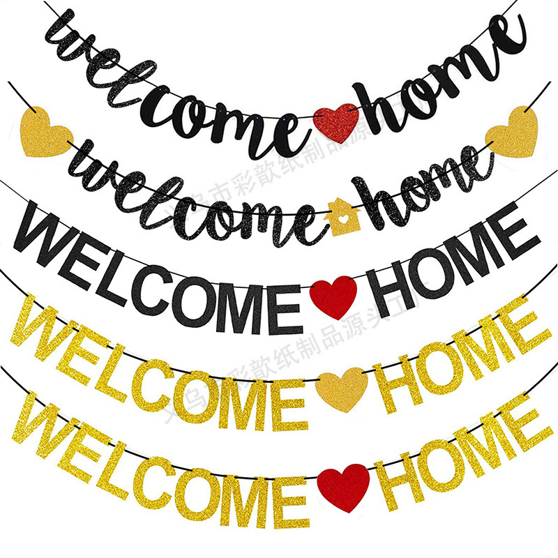 Cross-border Welcome home Glitter Pull Flag Welcome home Birthday Glitter Pull Flag Wedding Party Decoration Banner Cross-border Welcome home Glitter Pull Flag Welcome home Birthday Glitter Pull Flag Wedding Party Decoration Banner