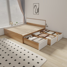 定 制储物大抽屉床小户型全拉床箱实木排骨架铺板高箱榻榻米软包