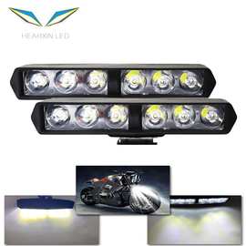 新款 电动车6珠一字型摩托车LED前大灯 改装超亮超强外置防水射灯