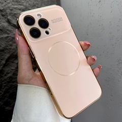 iPhone16promax電気メッキAG大型ウィンドウ細いサークル磁気電話ケースApple 15つや消し保護カバーに適しています。