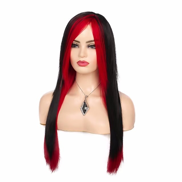 Perruque synthétique 2023, nouveaux cheveux lisses, fente partielle, longue frange dégradée, haute température, soie Rose maille, ensemble de tête complète_voghion.com