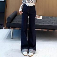 深色宽松牛仔裤高腰显瘦气质阔腿裤南油女秋时尚超百搭垂感直筒裤