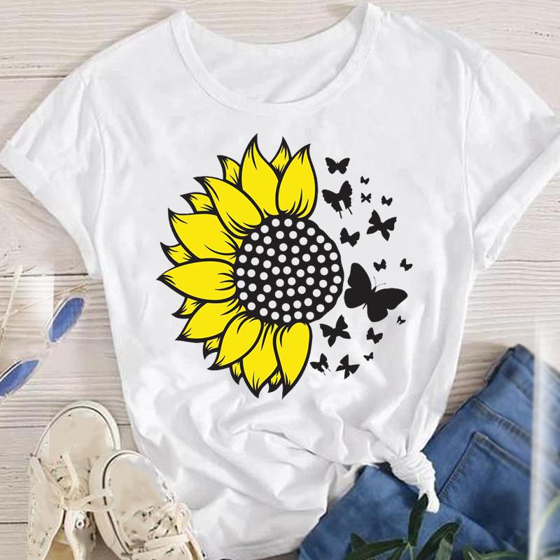 114g Weight Short Sleeve Sleeve Length Pullovers Placket Type Regular Sleeve Sleeve Type Polyester Fabric Type Regular Top Length T-shirt Tops Type Daily Occasion Round Neck Neckline Breathable Function Regular Fit Fit Type Flower Pattern Summer, Spring, Autumn Season Women'S Gender Printing Design Fashion Style Wholesale Women'S Fashion Flower Short Sleeve Printing T-Shirts 21