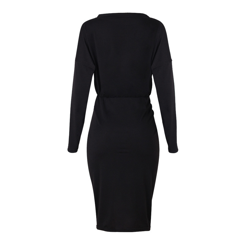 long-sleeved round neck fold sexy irregular dress NSKX36816