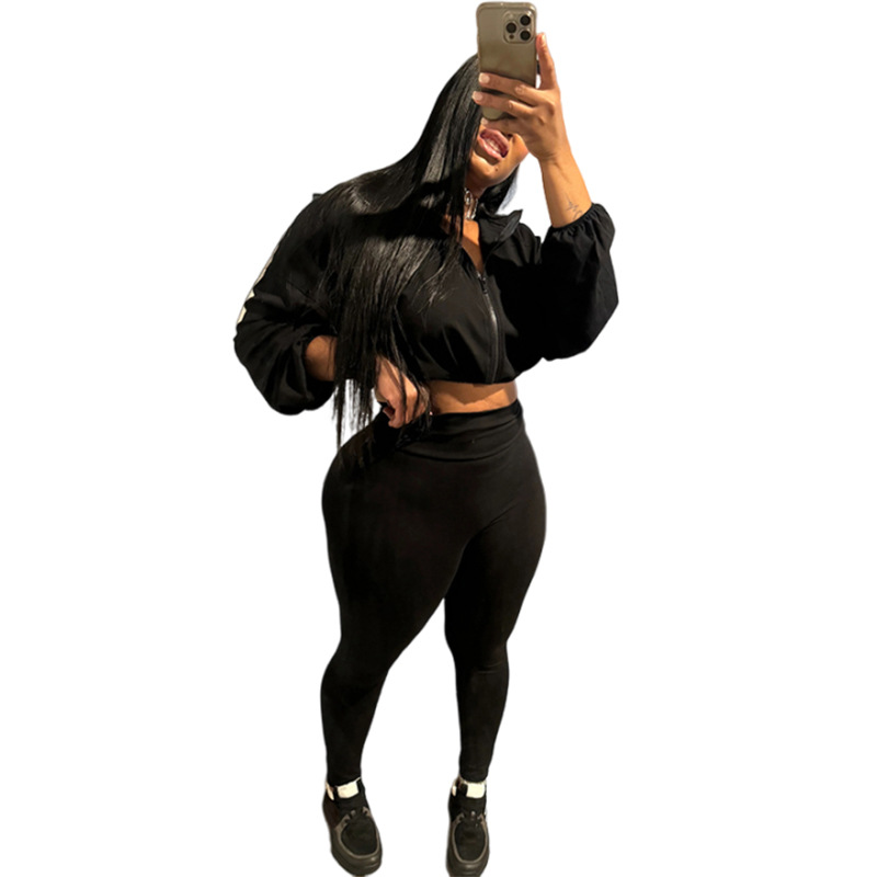 Women's High Waist Drawstring Navel Baring Tops And Tight Pants Set European American Style Spring Autumn Sexy Outfit_ecoleips.com