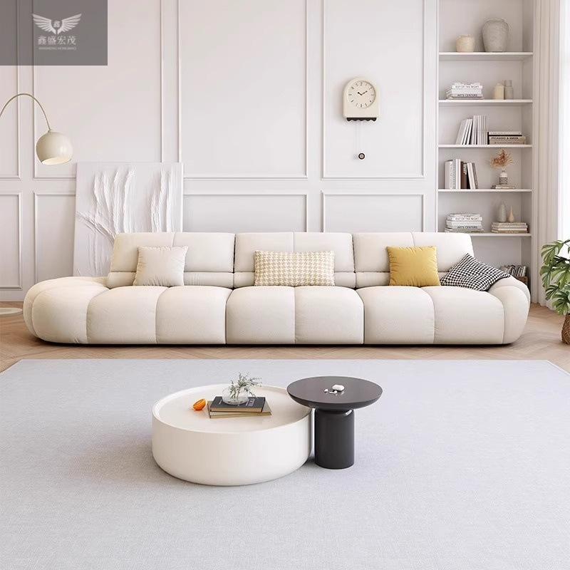 Nuevo estilo de estilo francés de estilo de línea recta de tres personas combinación de sofá de tela verde puff sala de estar pequeño estilo nórdico