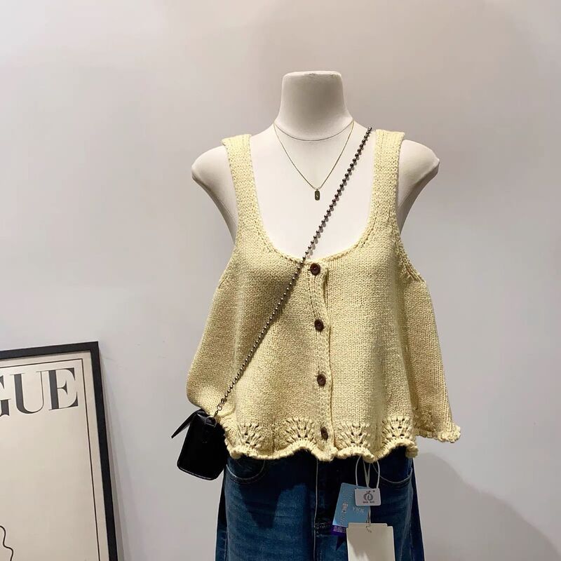 Autumn New Fashion Versatile Round Neck Sleeveless Knitted Vest Women's Loose Slim Sweater Cardigan Suspender Vest