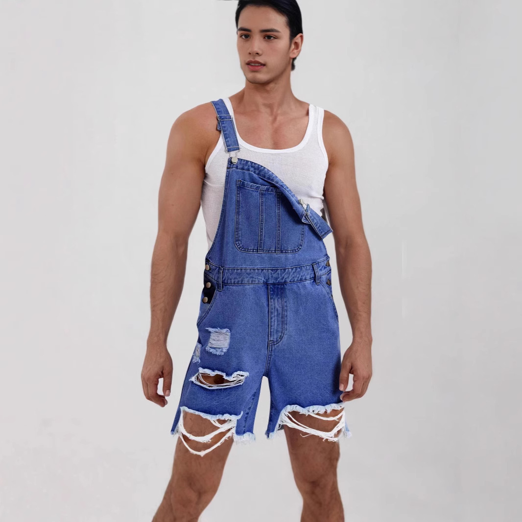 European and American foreign trade cross-border leisure fashion Denim men's strap shorts