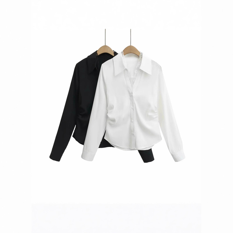 Elegant Lace Splicing V-Neck Long-Sleeve Spicy Girl Shirt for Women, New Autumn Style, Waist-Cinching, Unique Waist-Cinching Top Cardigan