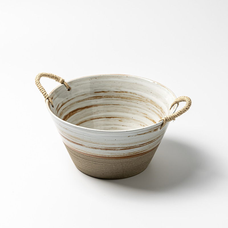 Double-Eared Bowl Japanese-Style Stoneware Hemp Rope Double-Eared Bowl Household Ceramic Tableware High-End Creative Rope Soup Bowl Ramen Bowl