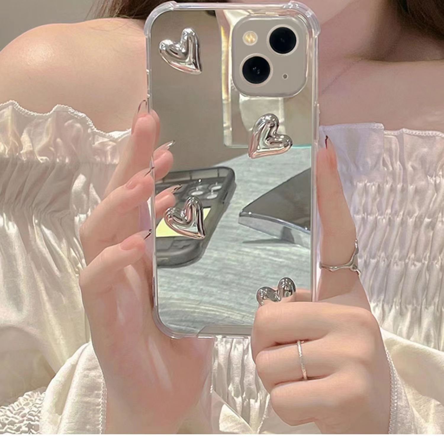 立体爱心镜面苹果17promax手机壳ins适用iPhone16网红15Pro女x/xr