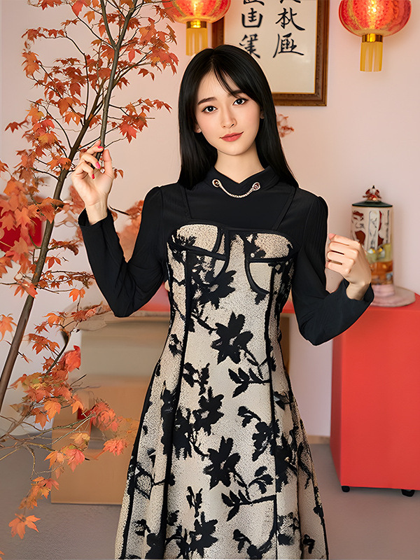 60.00 kg-150.00 kg plus size two-piece chiffon shirt suspenders dress 2025 spring and autumn new fat sister long sleeve