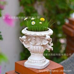 跨境复古欧式花盆摆件花园庭院阳台树脂工艺品装饰天使花盆摆件