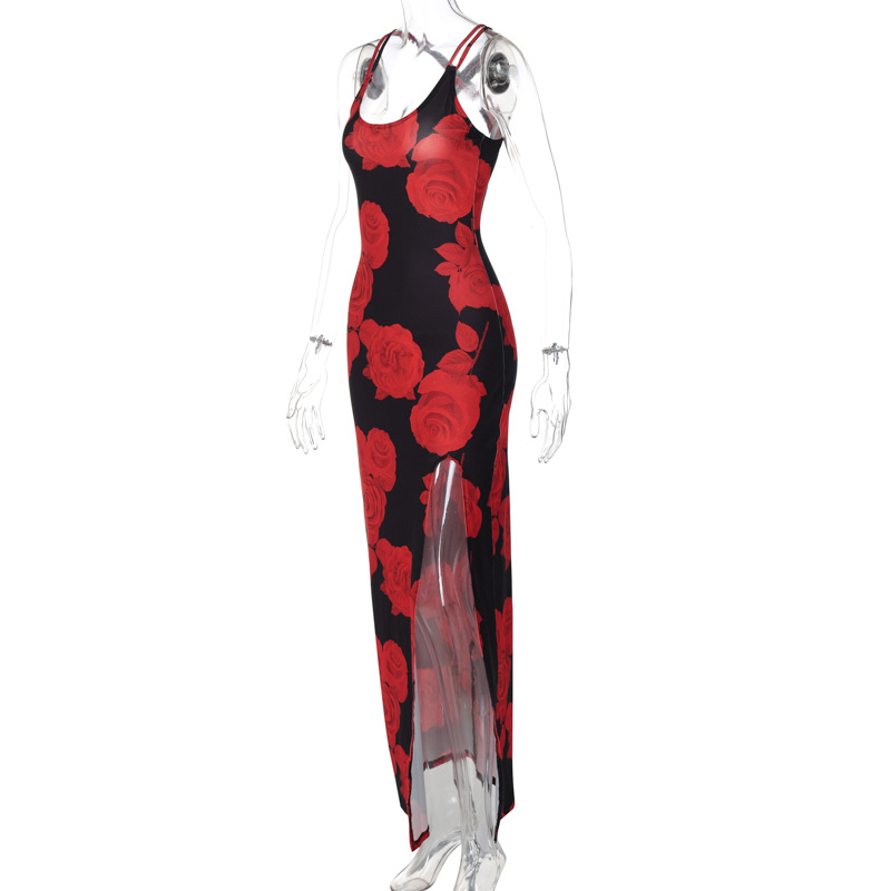 Summer Women Clothing Sexy Slit Strap Dress Printing Dress