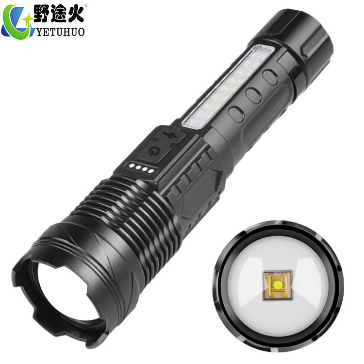 Cross-border P50 nueva linterna láser blanco TYPE-C incorporada de carga con el sostenedor de la pluma Pantalla de energía linterna de tiro largo