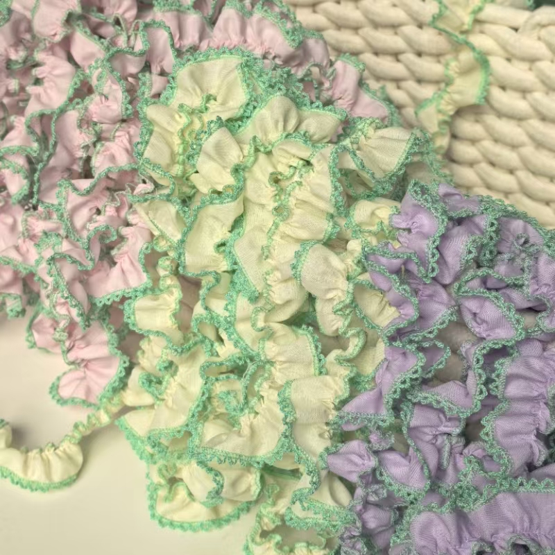 纯棉布缩褶双色狗牙花边DIY 大肠圈书衣宠物帽子lo裙服饰辅料