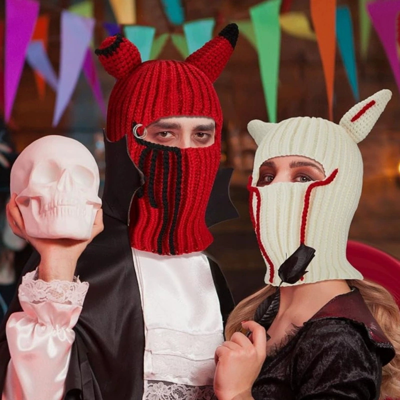 Внешняя торговля, трансграничная горячая распродажа, чистая ручная работа, вязаная новая стильная забавная шляпа с рогами, вечерние маски, капюшон, оптовая продажа
