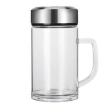 I9EK大容量水杯单层玻璃杯带把手办公室透明双层茶杯带盖耐高温男
