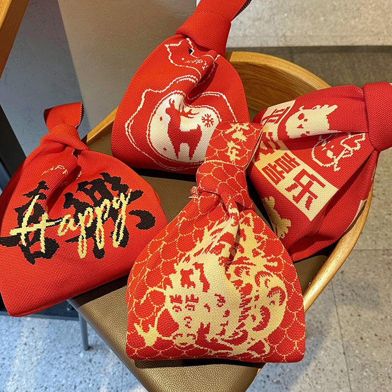 Bolsos Bolso cruzado para mujer Bolso de punto Bolso de regalo de empresa creativo y práctico Bolso de dulces de recuerdo festivo rojo de boda