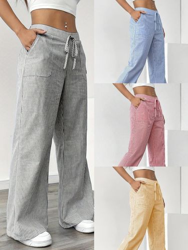 Amazon Western Foreign Fashion Brand Cross-border 2024 New Striped Pants Leisure Street Fashion Loose Wide-leg