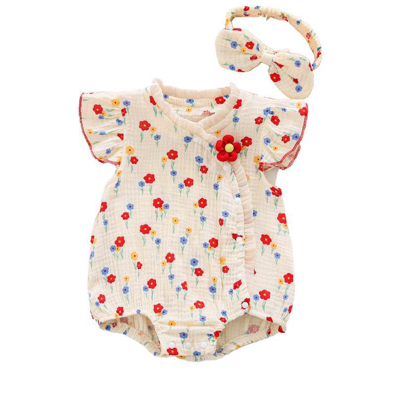 Infantil verano mono estilo occidental bebé niña funda de gasa princesa triángulo romper pelo banda