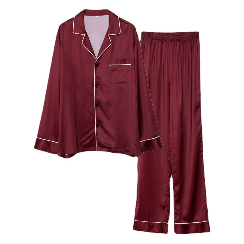 Новая весенне-осенняя Шелковая пижама для пар, Женская Осенняя мужская пижама из ледяного шелка, домашняя одежда, костюм больших размеров с длинным рукавом