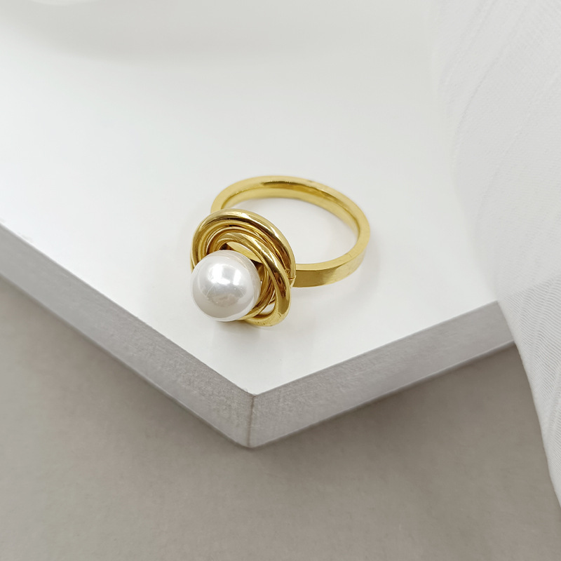 Fashion Geometric Stainless Steel Plating Artificial Pearls Rings