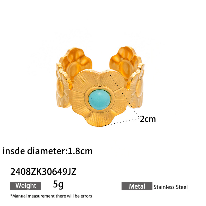 Anillo de acero inoxidable de titanio no desvanecido, anillo incrustado de turquesa azul, nicho de alta calidad, venta caliente transfronteriza
