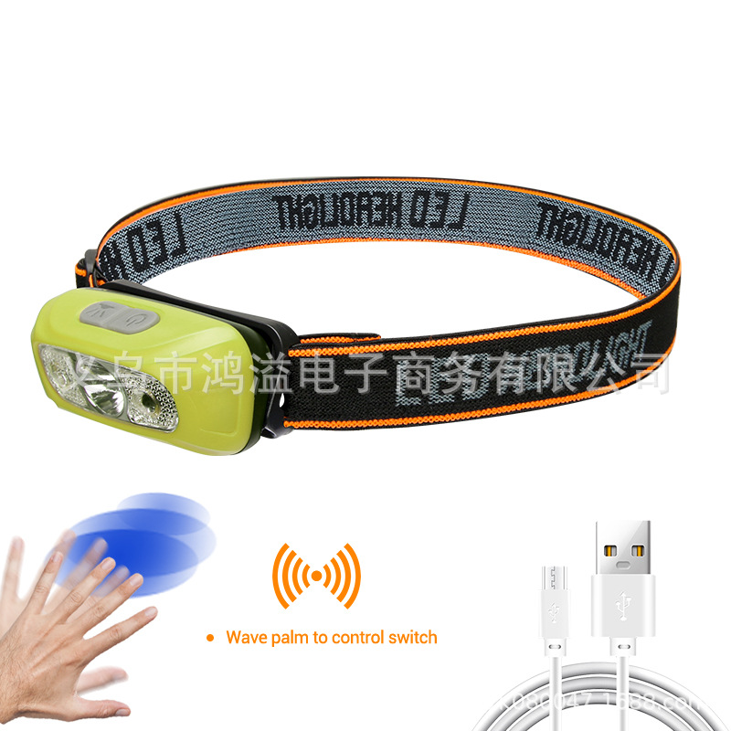 Transfronterizo LED Faro de inducción USB carga fuerte onda de luz de inducción lámpara de pesca impermeable incorporado linterna de la batería de litio