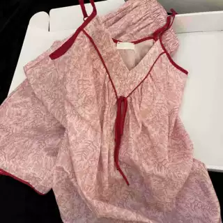 法式性感纯欲风纯色吊带睡衣女夏季复古长裤家居服大码套装可外穿